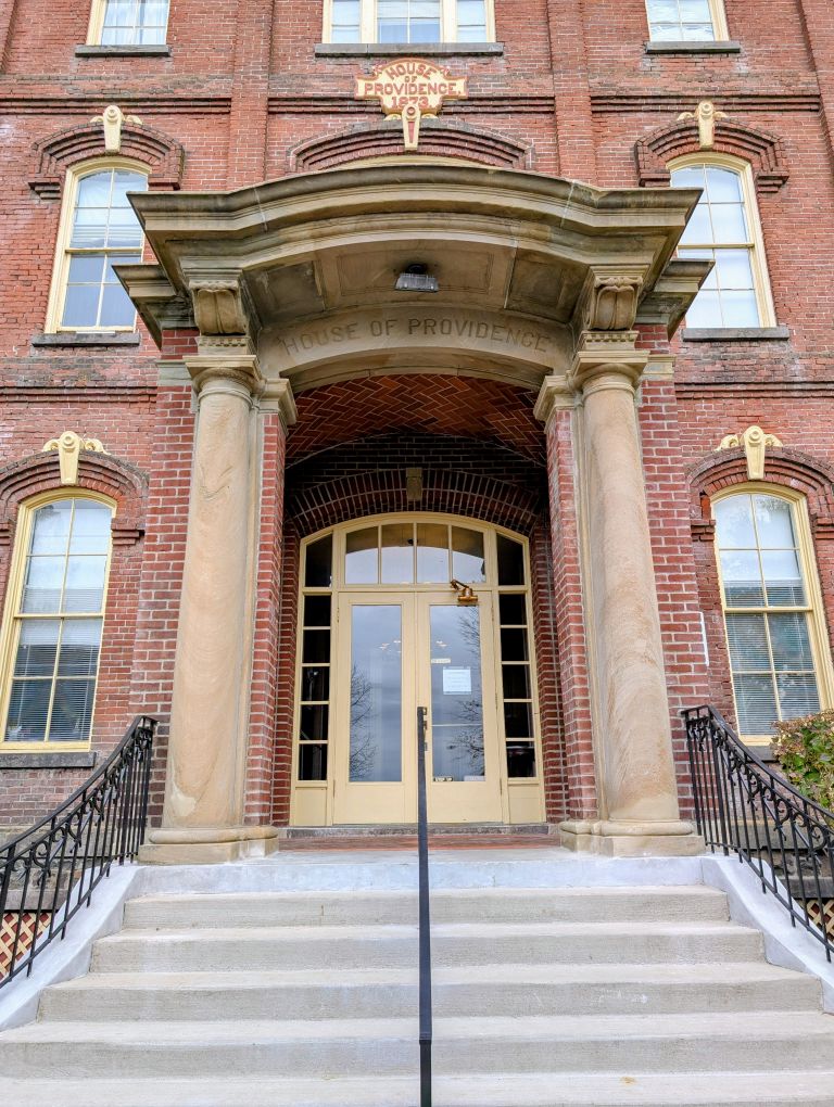 Providence Academy restored portico and front steps.