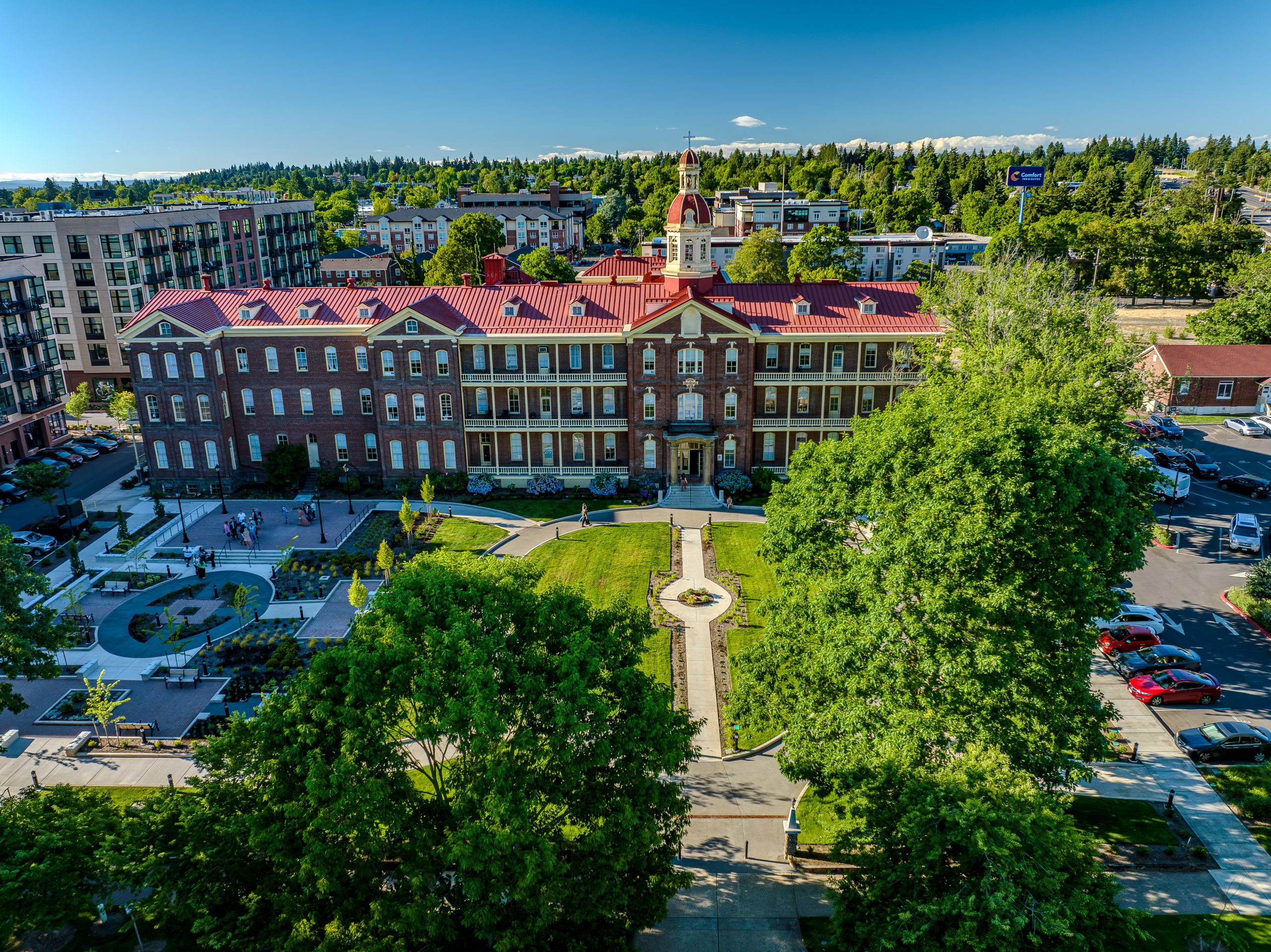 PA Aerial 6-16-26 Aerial picture of Providence Academy from the south. Full view of the Academy, plaza, and surrounding area