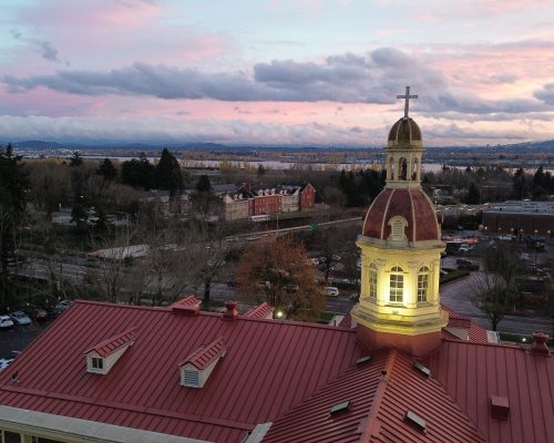 DCIM100MEDIADJI_0052.JPG Providence Academy aerial view at dusk, roof and cupola looking south-southeast